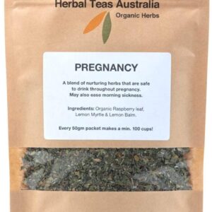 Herbal Teas Australia Organic ‘PREGNANCY’ Tea 50gm – Organic Herbal Tea with Raspberry leaf – min 100 cups from every packet