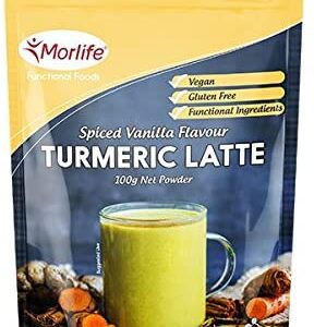 Morlife Turmeric Latte Spiced Vanilla Flavour 100g, Vegan, Gluten Free, Functional Ingredients, Certified Organic Ingredients, 25 Serves