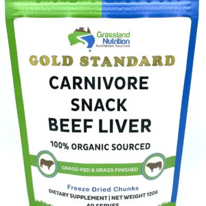 Grassland Nutrition Organic Beef Liver Freeze-Dried Chunks — High in Natural Iron, Vitamin A, B12 for Energy (120g)